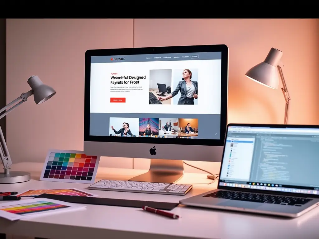 A wireframe of a website being designed on a computer screen, showcasing the layout and structure of the web pages.